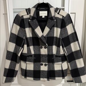 Banana Republic Black & White Buffalo Plaid Double-Breasted Peacoat